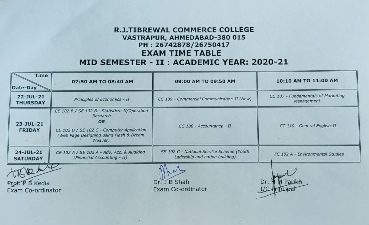 TIME TABLE : B COM ONLINE MID SEMESTER- II EXAM : 2020-21 – R J ...